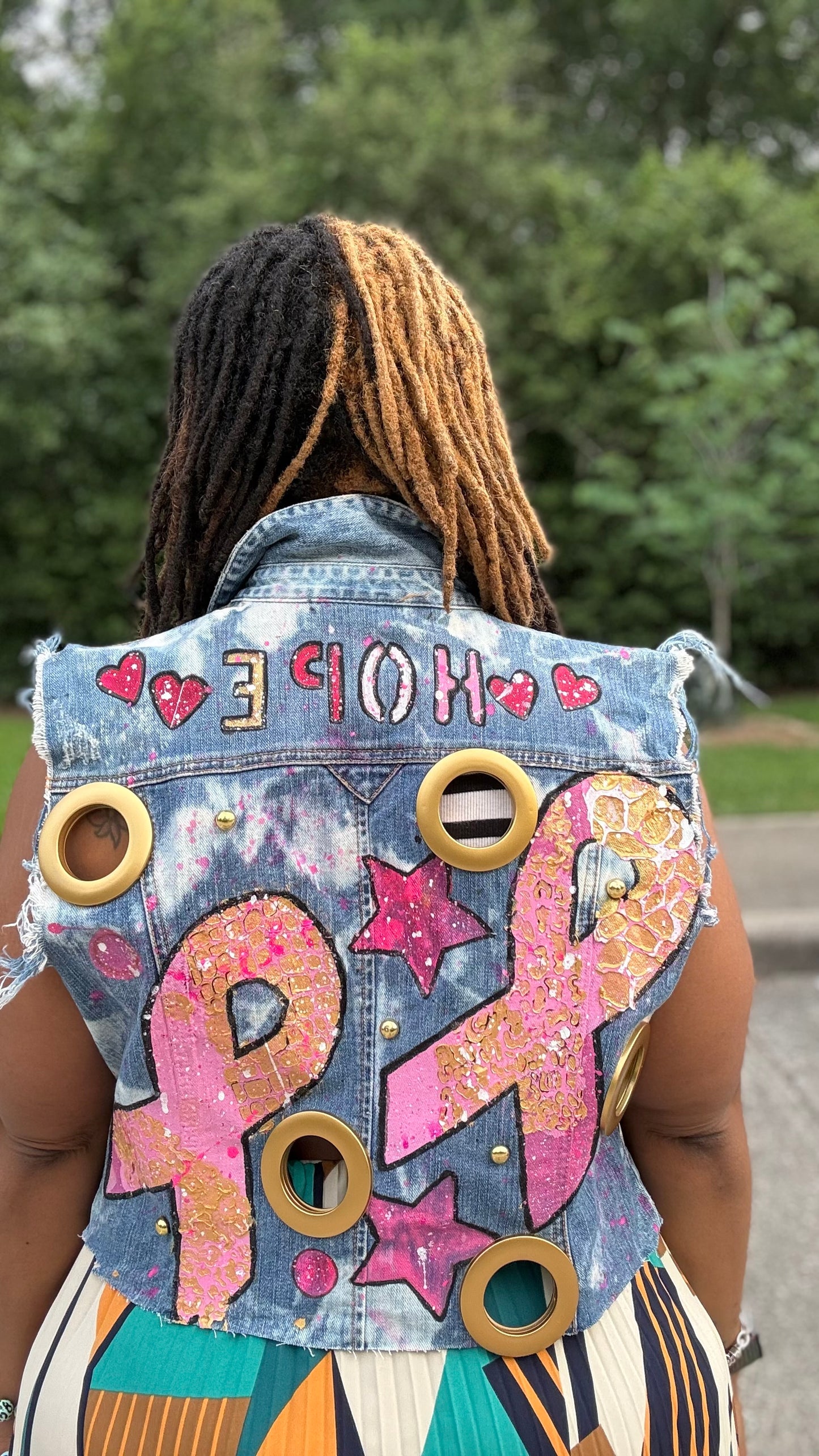 Hope Lives Loud Hand-Painted Breast Cancer Awareness Vest