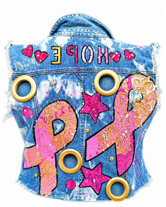 Hope Lives Loud Hand-Painted Breast Cancer Awareness Vest