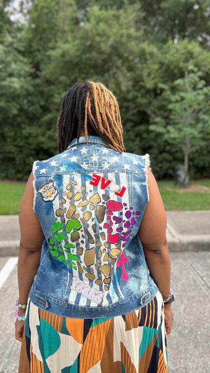 Wild Grace Hand-Painted Denim Vest | Wearable Testimony Vol. 001