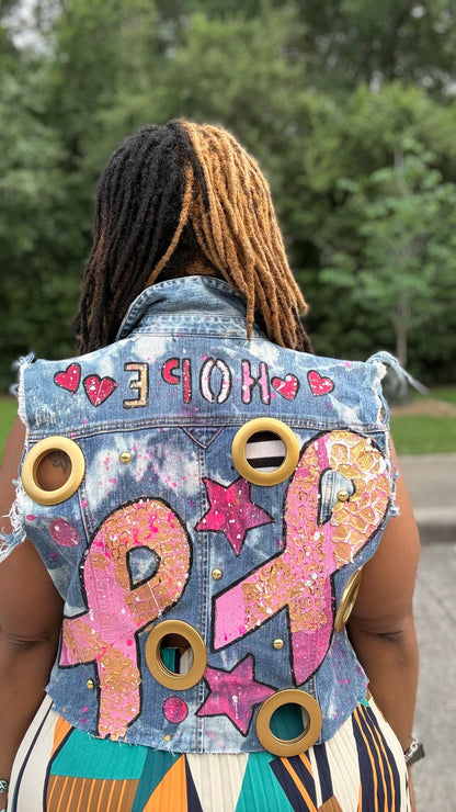Hope Lives Loud Hand-Painted Breast Cancer Awareness Vest